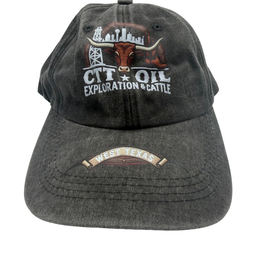 West Texas CTT Oil Exploration & Cattle Embroidered Dad Hat Washed Black Cap
